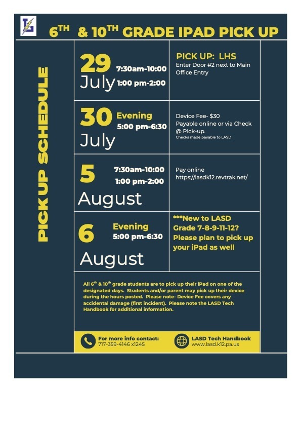 iPad Pick-Up - 6th & 10th Grade Students
