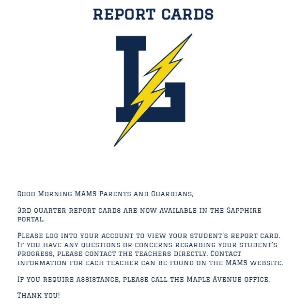 3rd Quarter Report Cards available