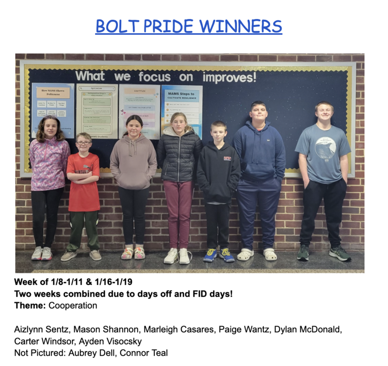 Bolt Pride Winners 1/81/11/2024 Maple Avenue Middle School