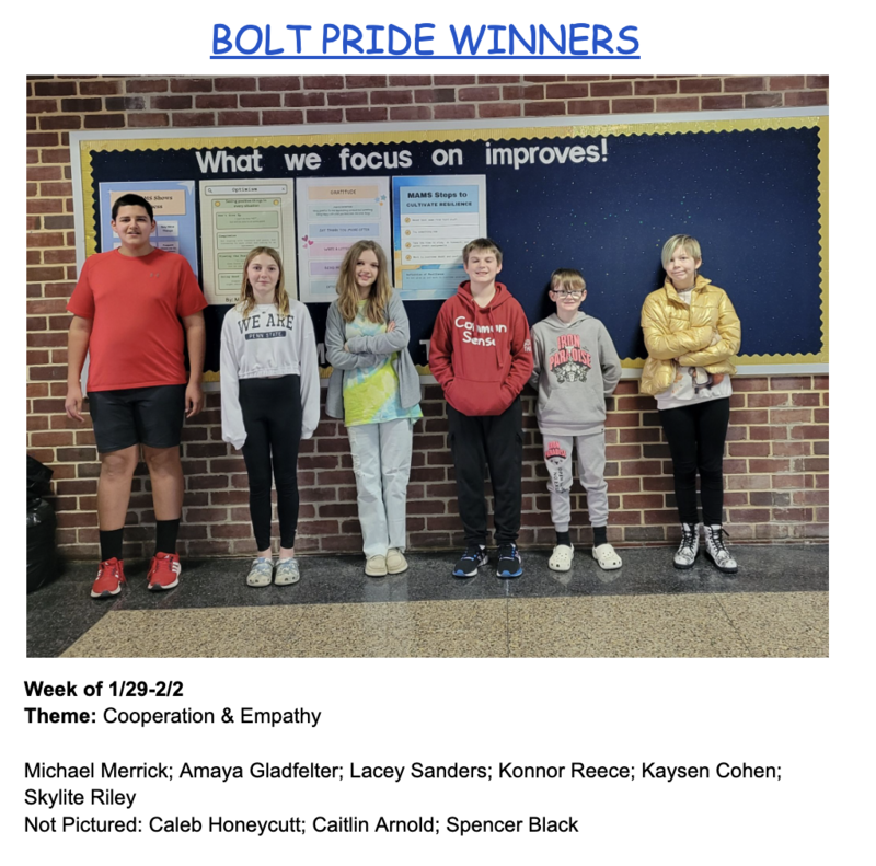 Bolt Pride Winners 1/292/2/2024 Maple Avenue Middle School