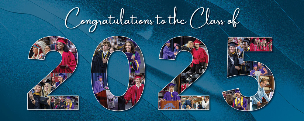 A celebratory graphic with the message “Congratulations to the Class of 2025” in elegant white script on a textured blue background. The large numbers "2025" are filled with photo collages of diverse high school graduates in caps and gowns, representing different schools and cultural backgrounds. The photos include students receiving diplomas, posing with friends and family, giving speeches, and shaking hands with faculty members. The overall tone is joyful and inclusive, reflecting a milestone graduation celebration.