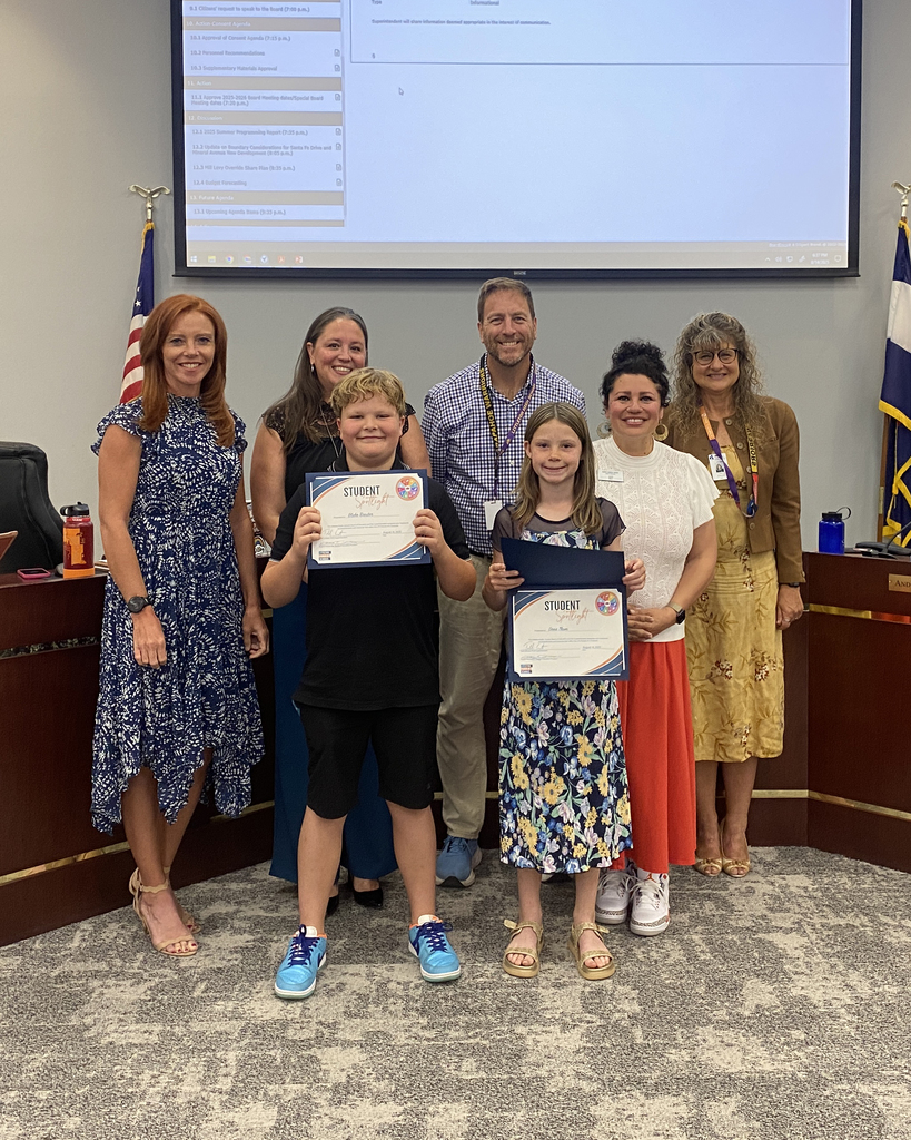 Students Drea and Blake with the Board of Education on August 14 during the Student Spotlight segment