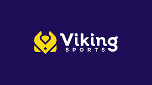 Viking Sports logo featuring a stylized yellow Viking helmet icon to the left of the words 'Viking Sports' in bold white text on a dark blue background.