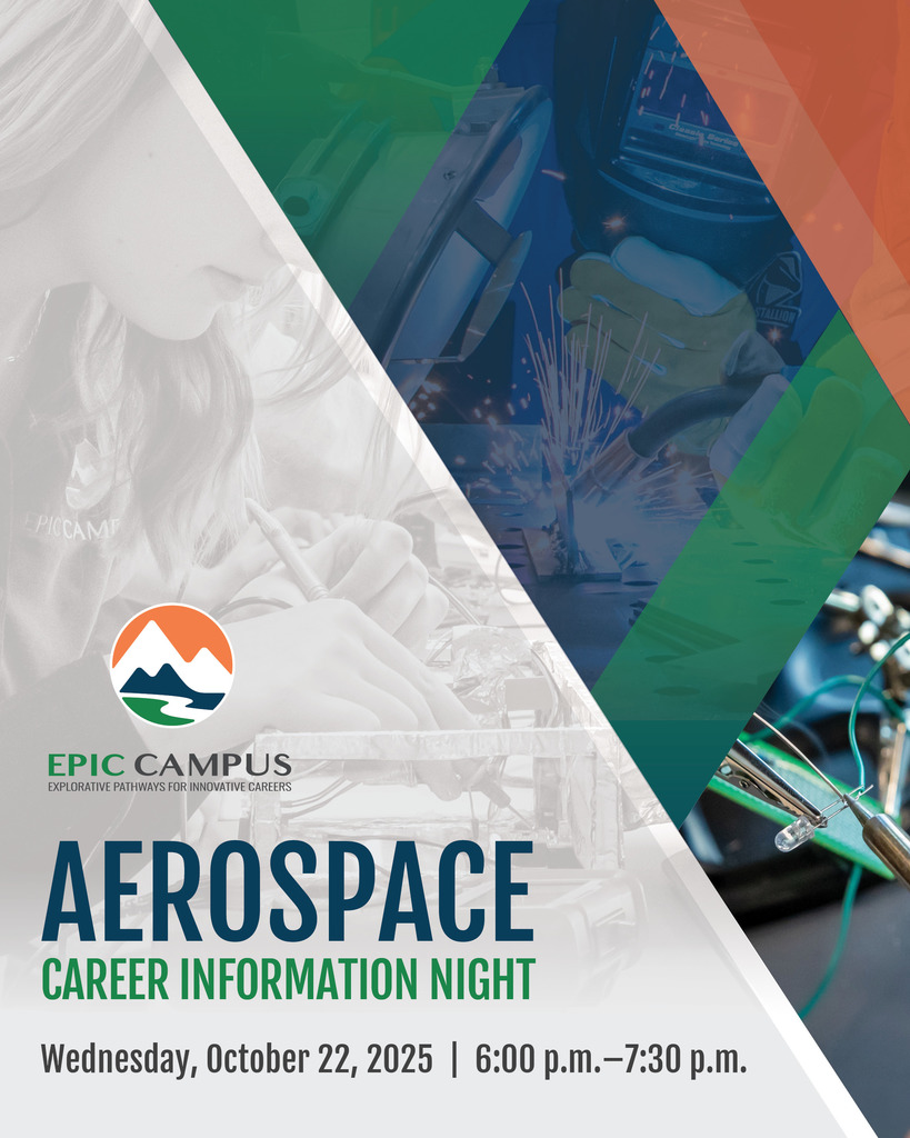 Graphic promoting Aerospace Career Information Night with EPIC Campus's logo. Event details are in the text accompanying the image.