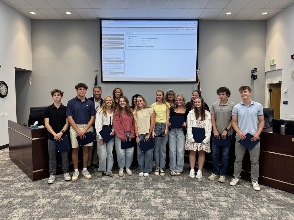 Student Leadership students and LPS board members at board meeting recognition