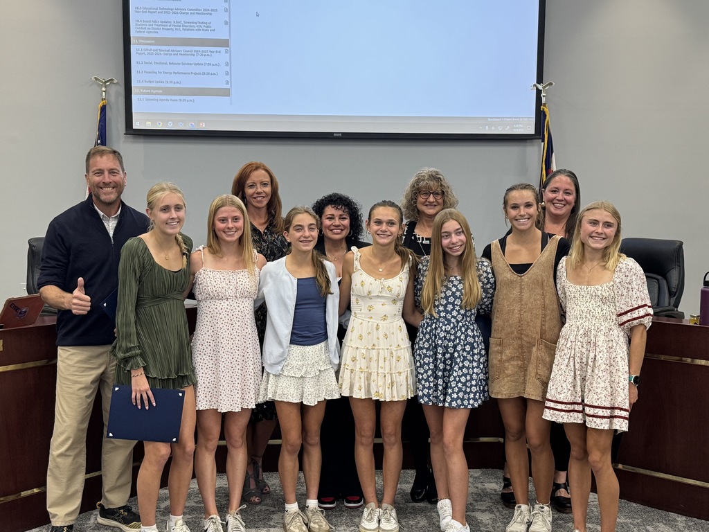 HHS Girls Cross Country Team and LPS Board Members at board meeting recognition