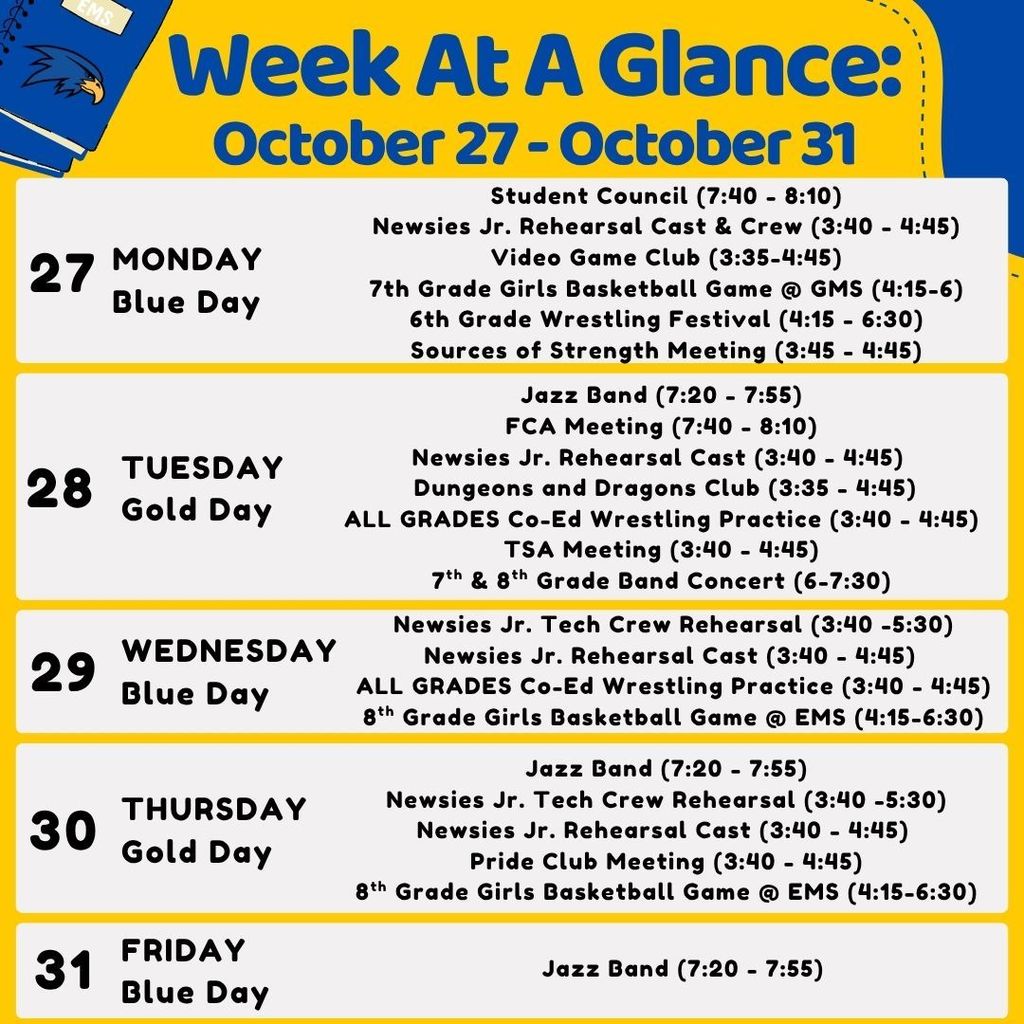 Week at a Glance: Oct 27 - Oct 31
