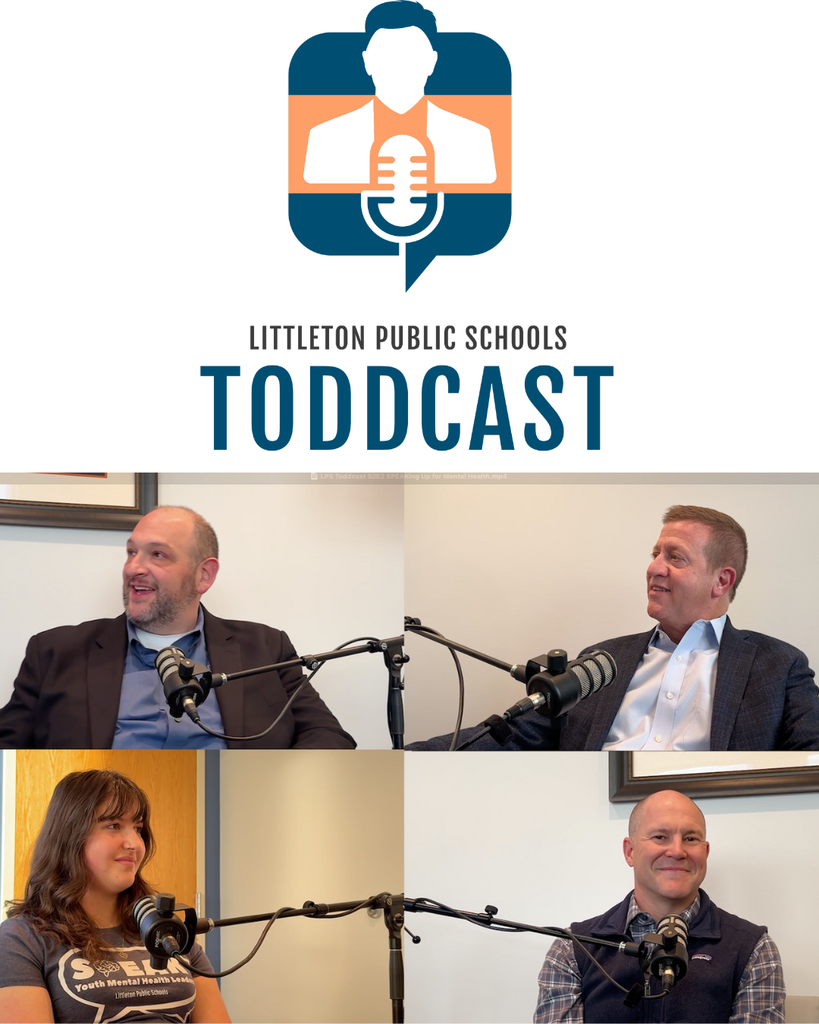 Four-panel graphic for the LPS Toddcast podcast, featuring the logo and four different people being interviewed.