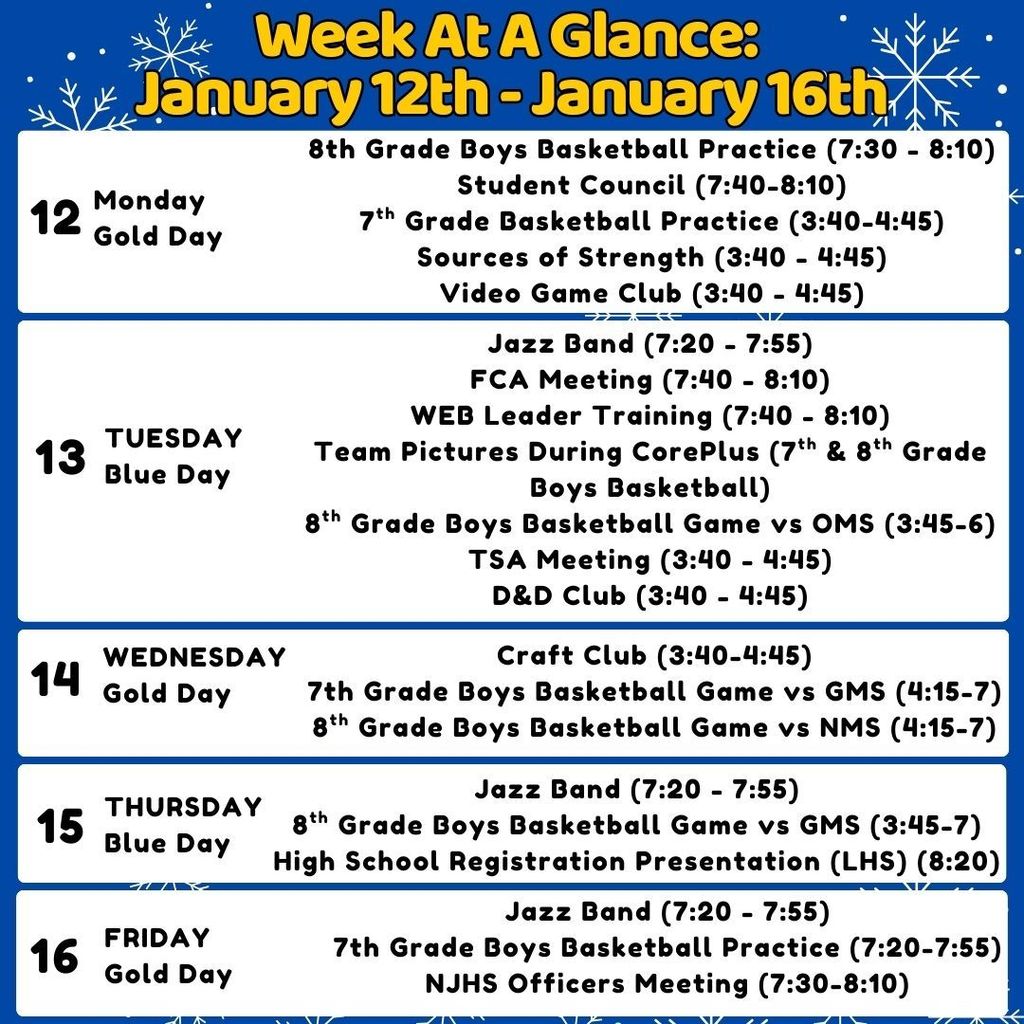 Jan 12-16 Week at a Glance