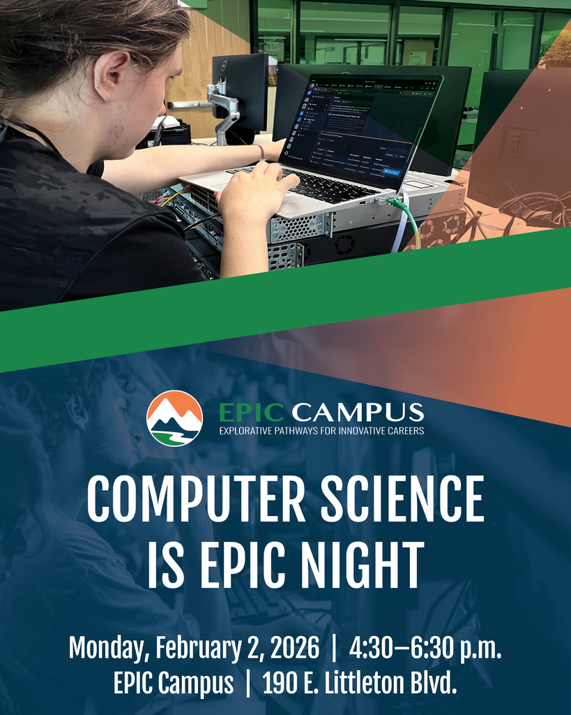 Computer Science is EPIC Night: Monday, Feb 2, 2026, 4:30–6:30 p.m. at EPIC Campus. Students working on networking gear.