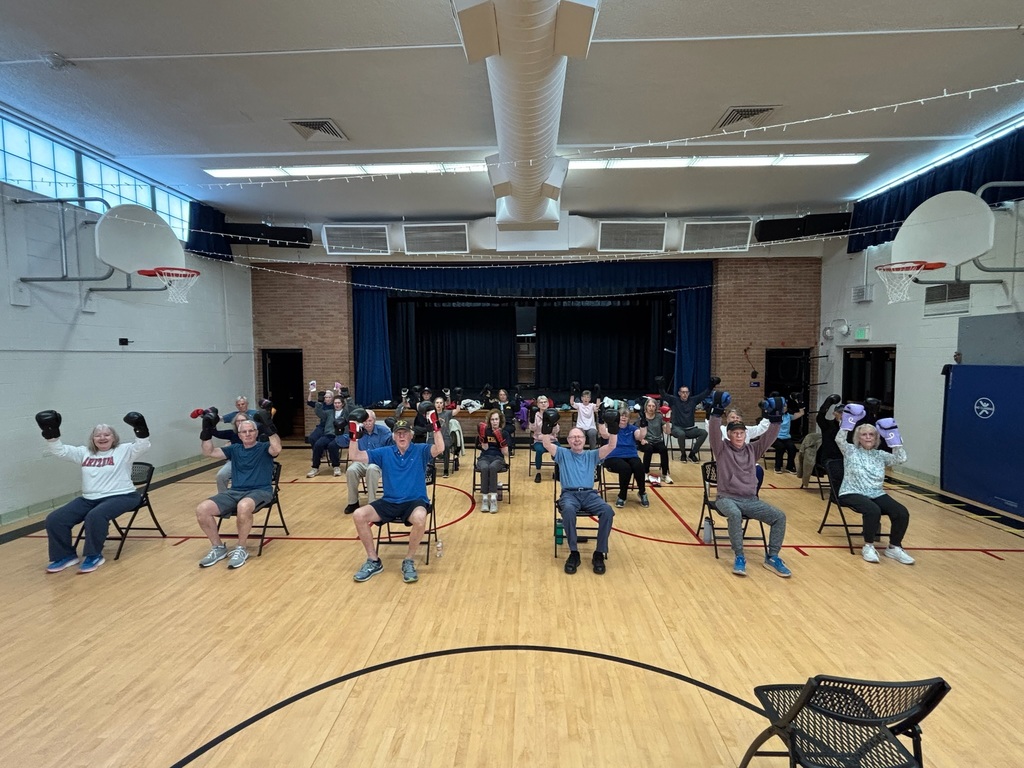 a group of individuals with Parkinson's engaging in supported fit-boxing class in a gym