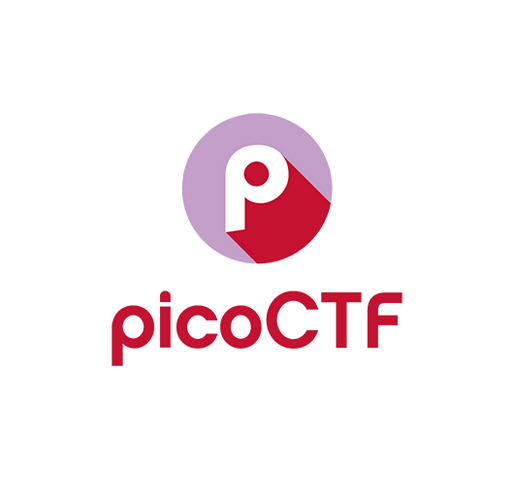 The picoCTF logo appears on a light gray background, featuring a circular icon in lavender, white, and red above the red text “picoCTF.”