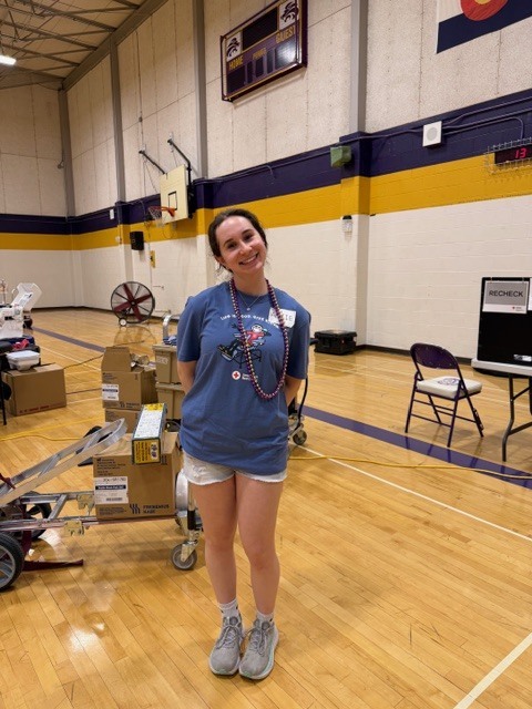Pic of Katie Anolovitch during set up for the LHS blood drive on 4/10