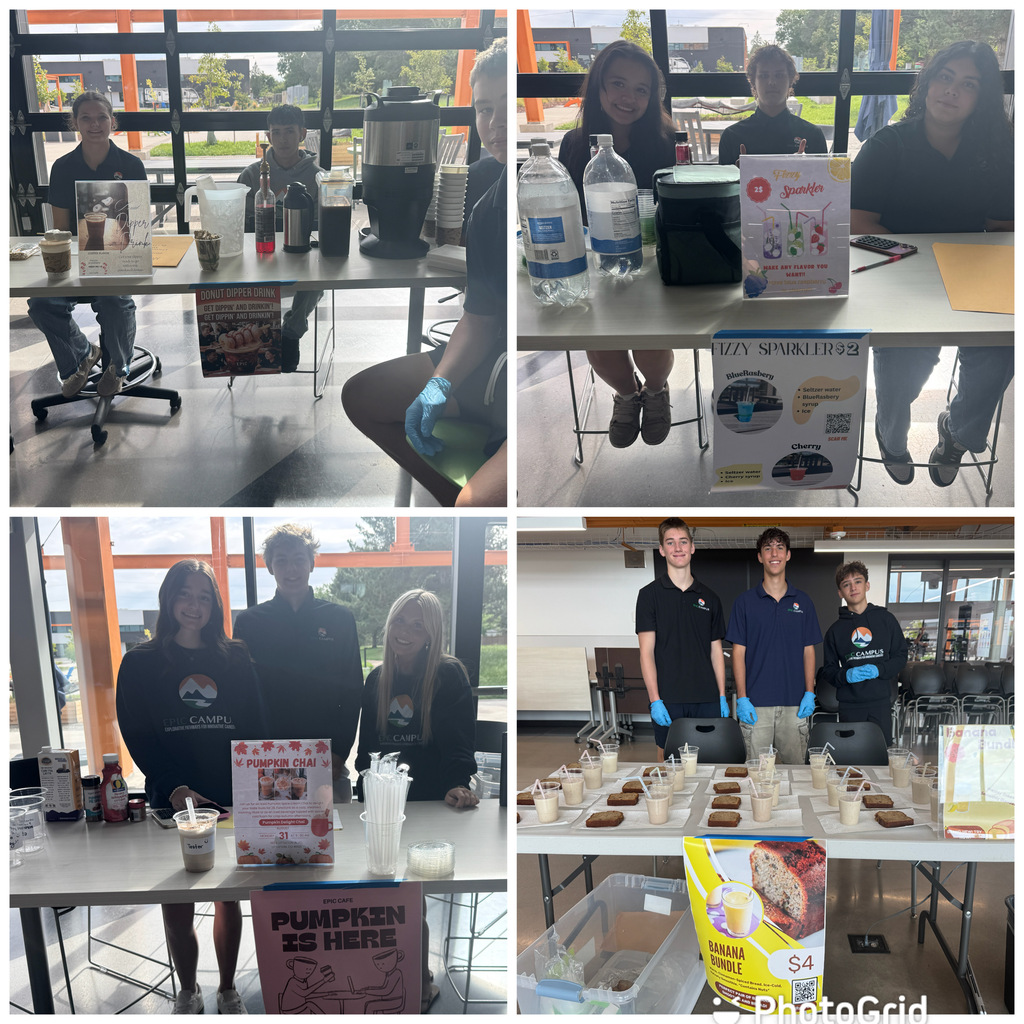 Four panels show a table with people making pumpkin-flavored treats. Some wear gloves. Products and ingredients are on the table.