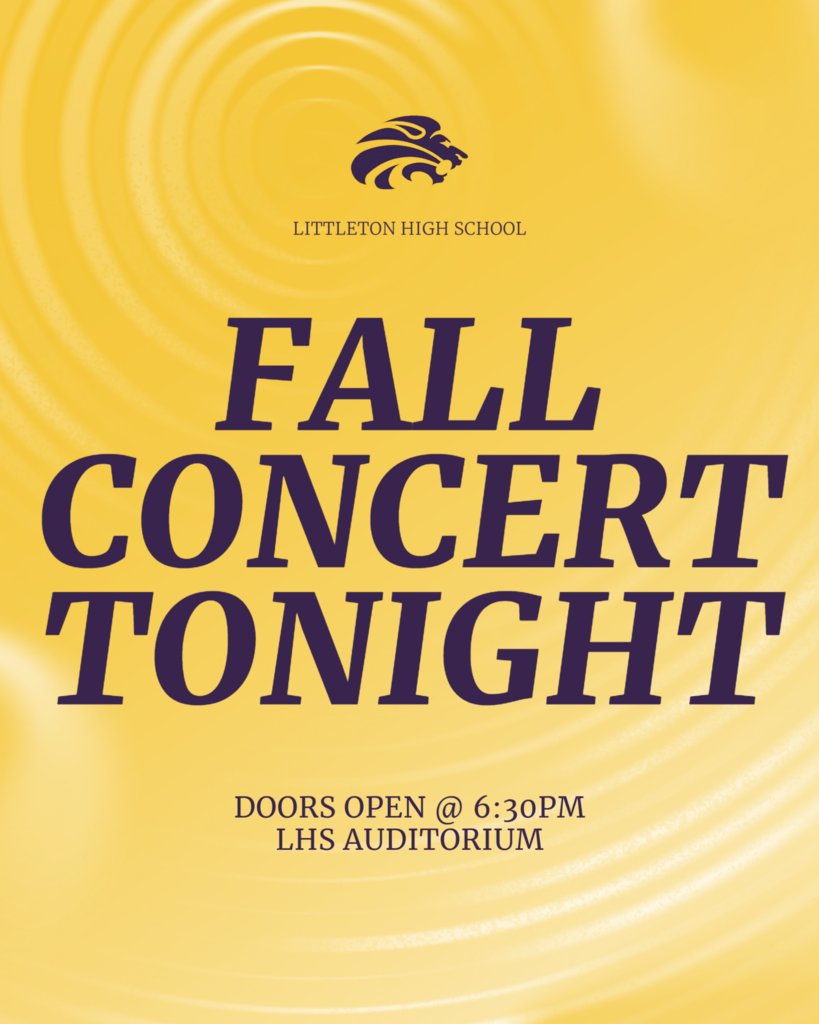 Yellow background with a wave pattern. "Fall Concert Tonight" in large black text. The school logo is above the text.