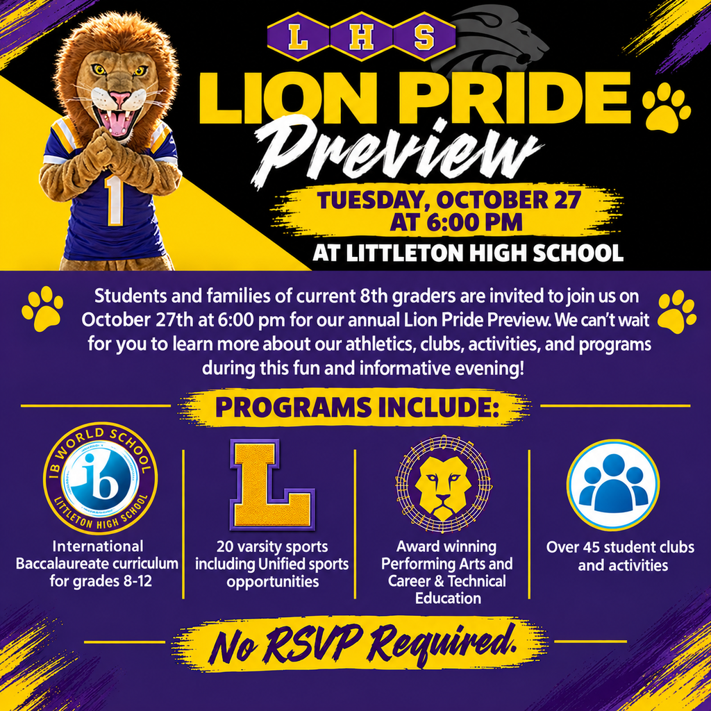 Flyer for the Lion Pride Preview event on October 27. It highlights athletic clubs, activities, and programs.