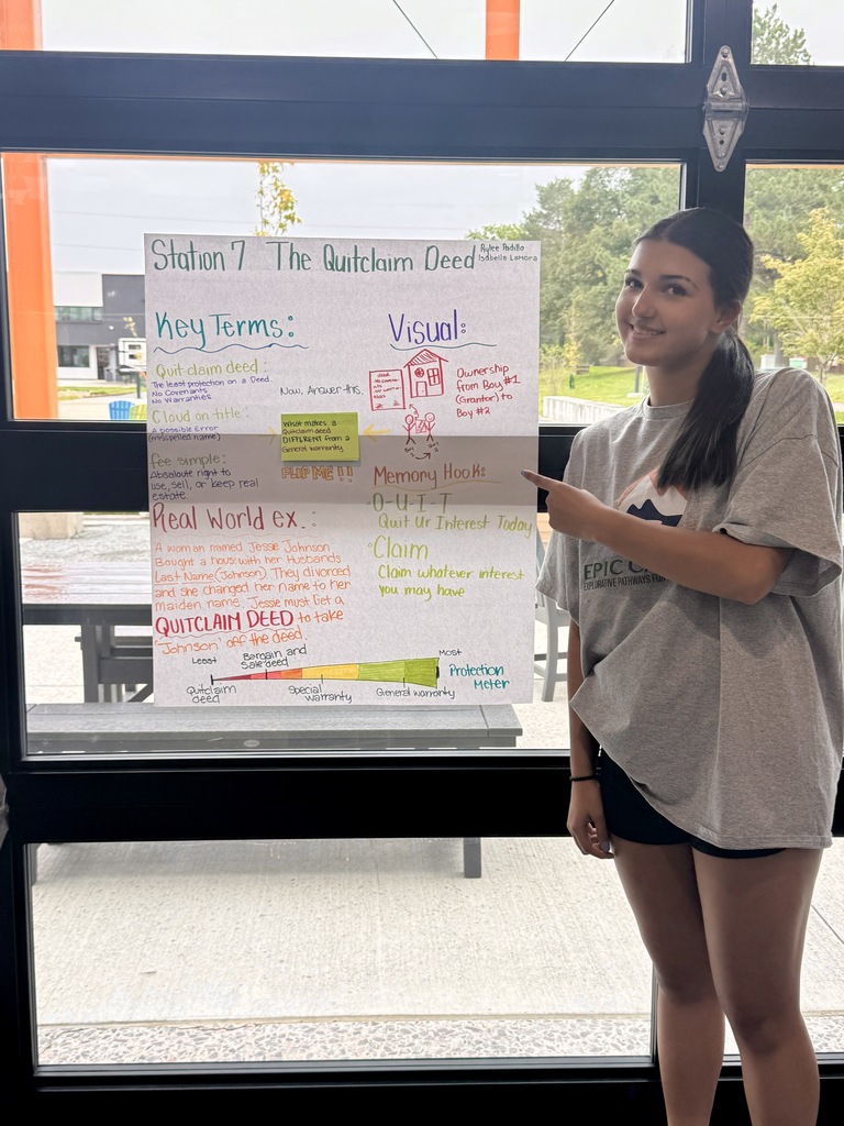 Person standing by a glass door, pointing at a white board with colored writing and drawings.