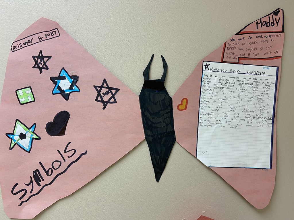 butterfly with information about the Holocaust