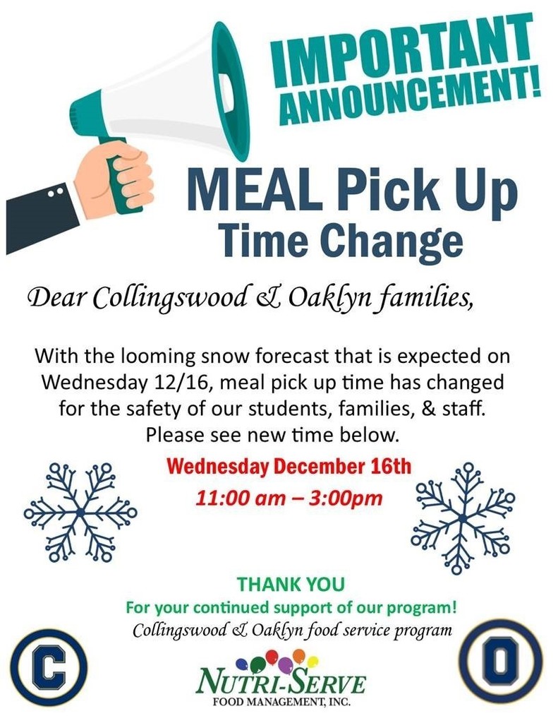 Meal Pick Up Time Change 11am-3pm