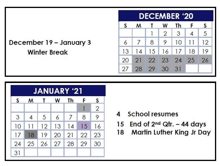 December & January Calendar