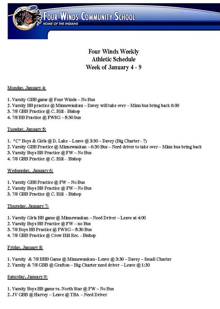 Week of January 4 - 9