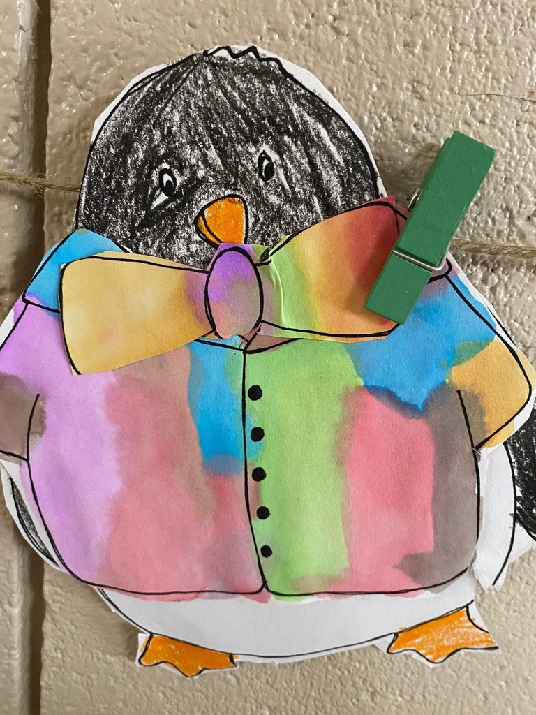 Mrs. Cummings's and Mrs. Woods's classes were in for a treat! They read the book Tacky the Penguin and then did this fun craft with watercolors!