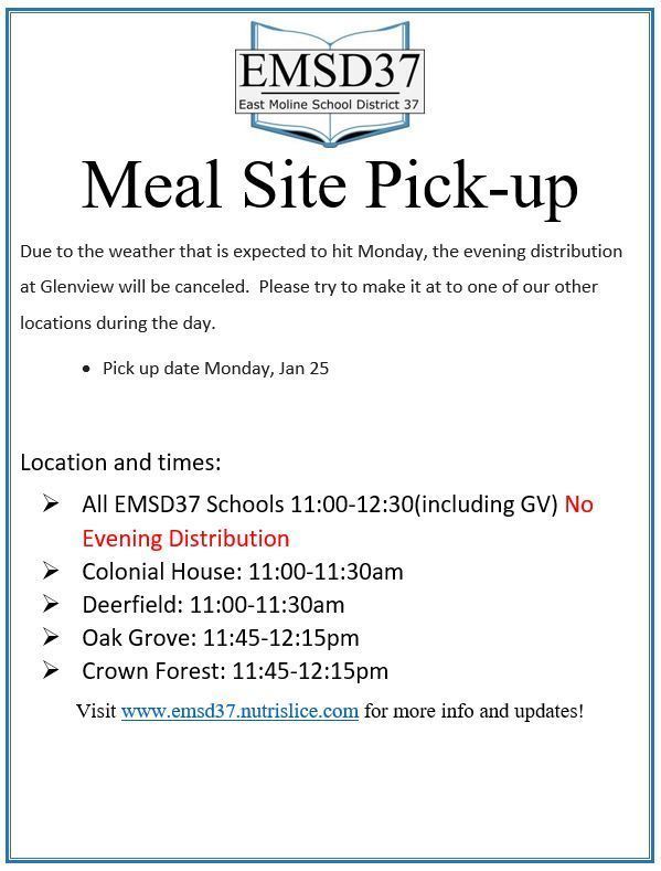 January 25 Meal Site Pick-up flyer