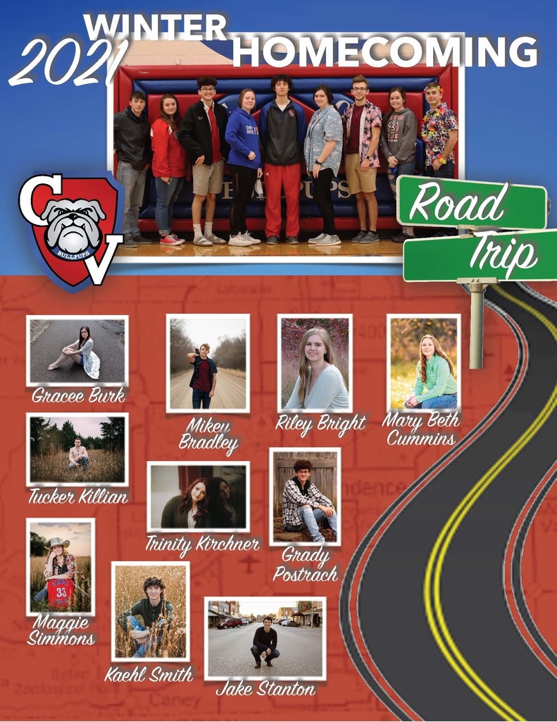 Winter Homecoming 2021 Candidates Jake Stanton, Trinity Kirchner, Grady Postrach, Mary Beth Cummins, Kaehl Smith, Maggie Simmons, Mikey Bradley, Gracee Burk, Tucker Killian and Riley Bright.