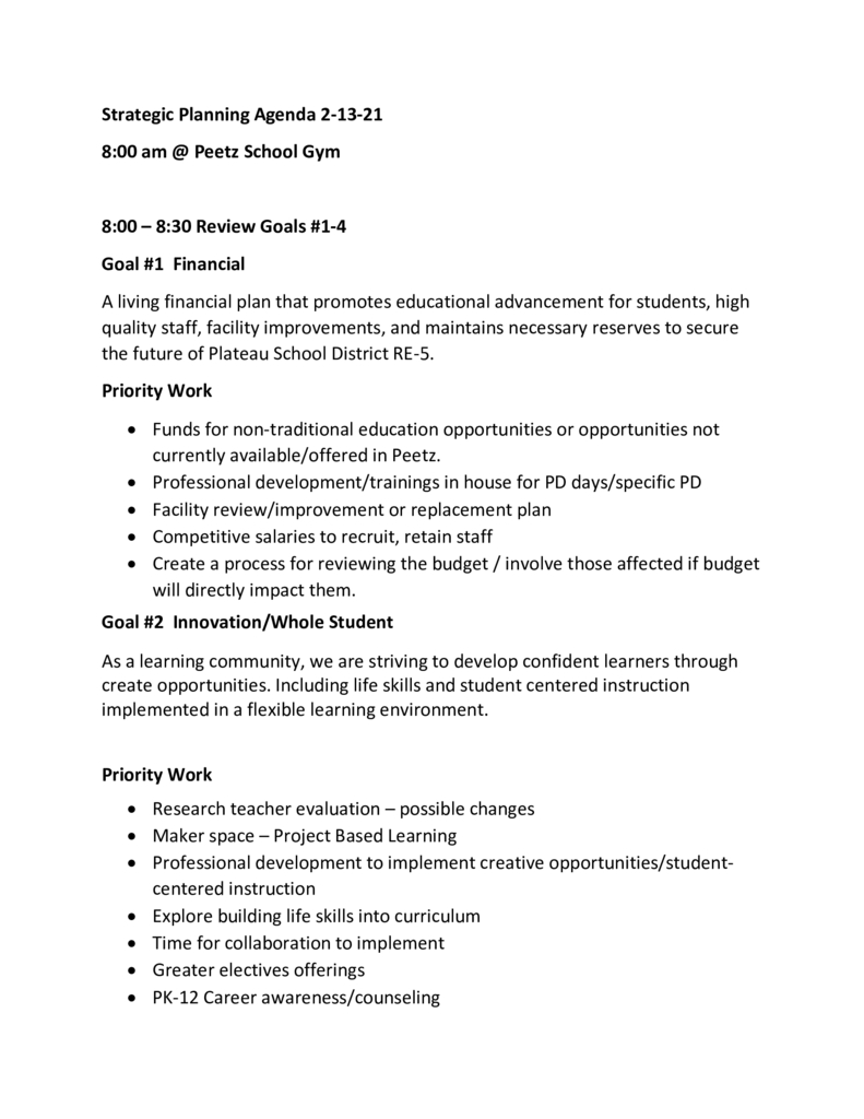 Strategic Planning Agenda