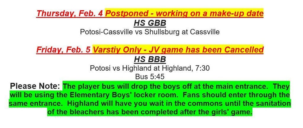 Schedule changes 2-4-21