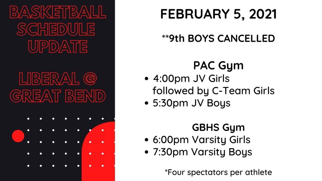 Basketball Schedule Update Liberal @ Great Bend