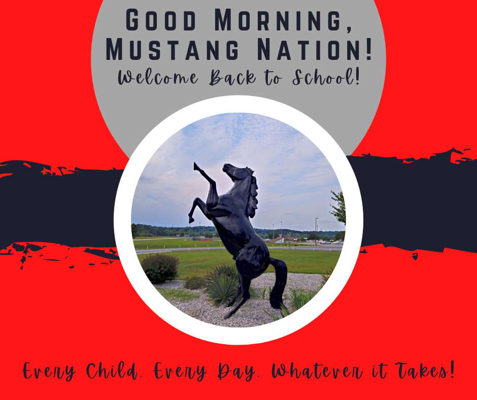 Good morning message with Mustang and circle graphics.