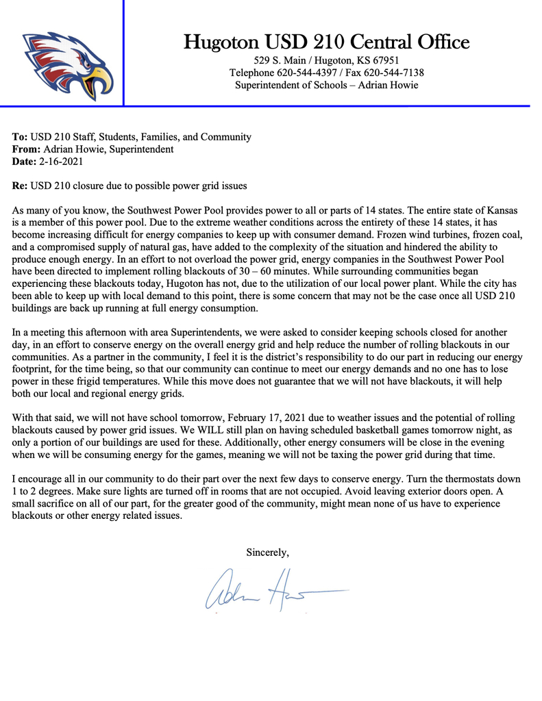 Letter to the Community 2-16-2021