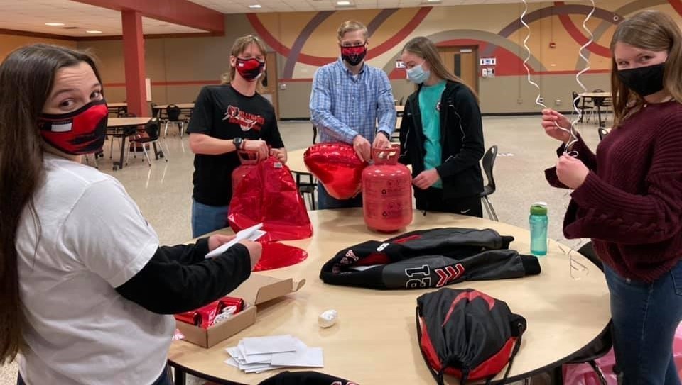 High school students working on valentine project