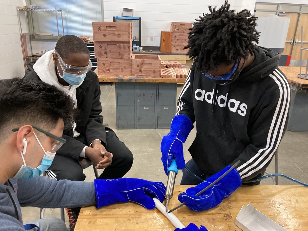 Plastic welding in manufacturing class. 