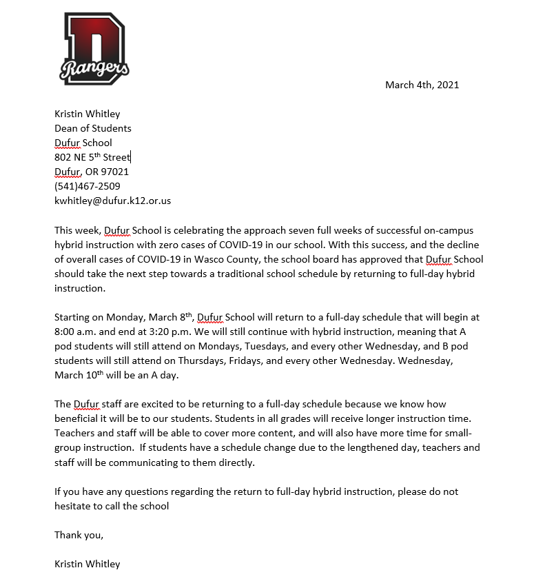 Full Day Hybrid Letter