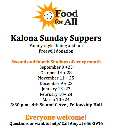 Kalona Sunday Suppers schedule