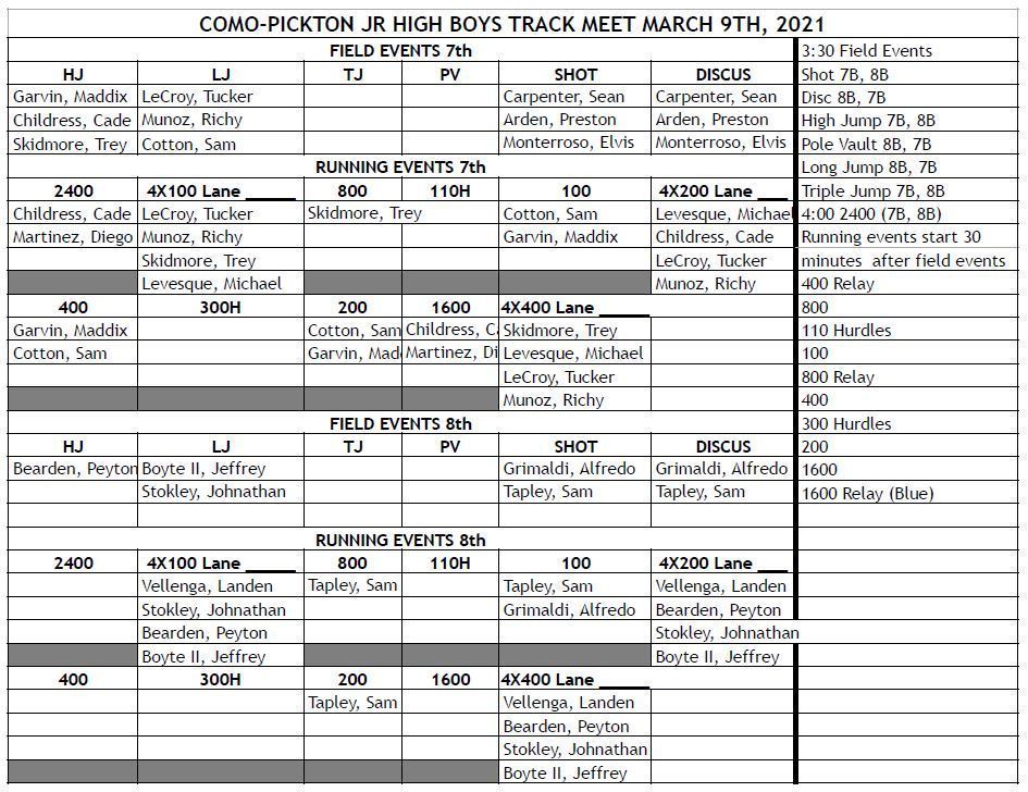 track schedule