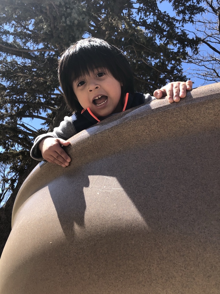 Little preschool yelling hay!