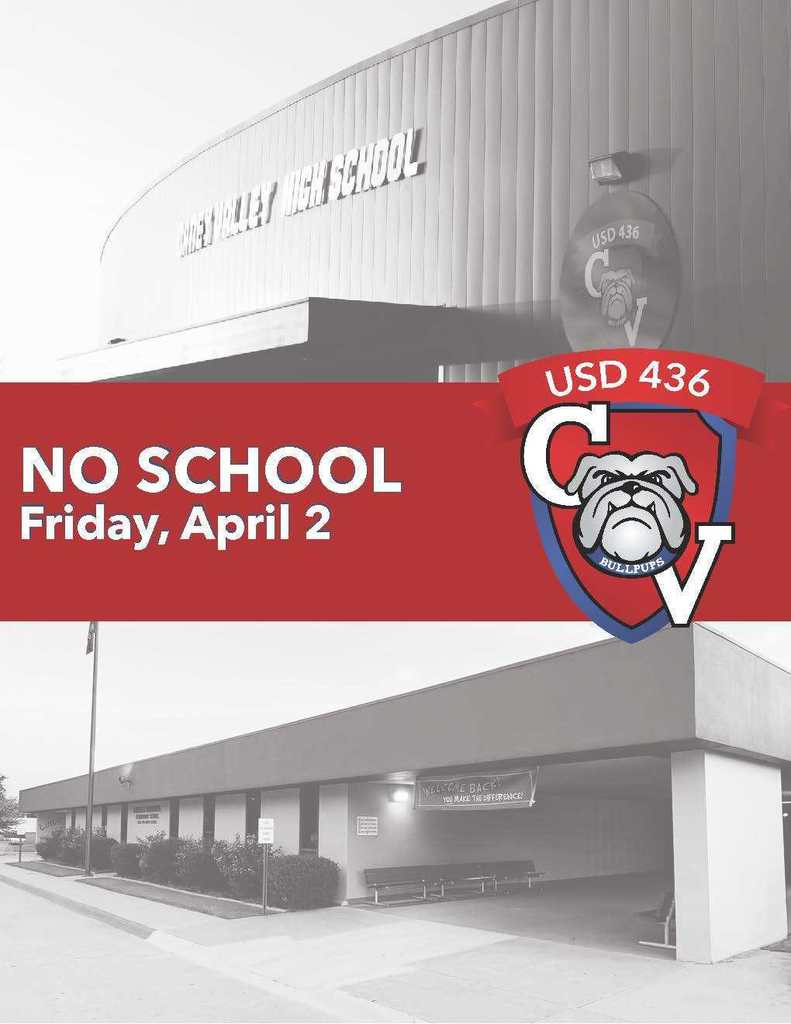 Images of CVHS and Lincoln with text "No School, Friday, April 2."