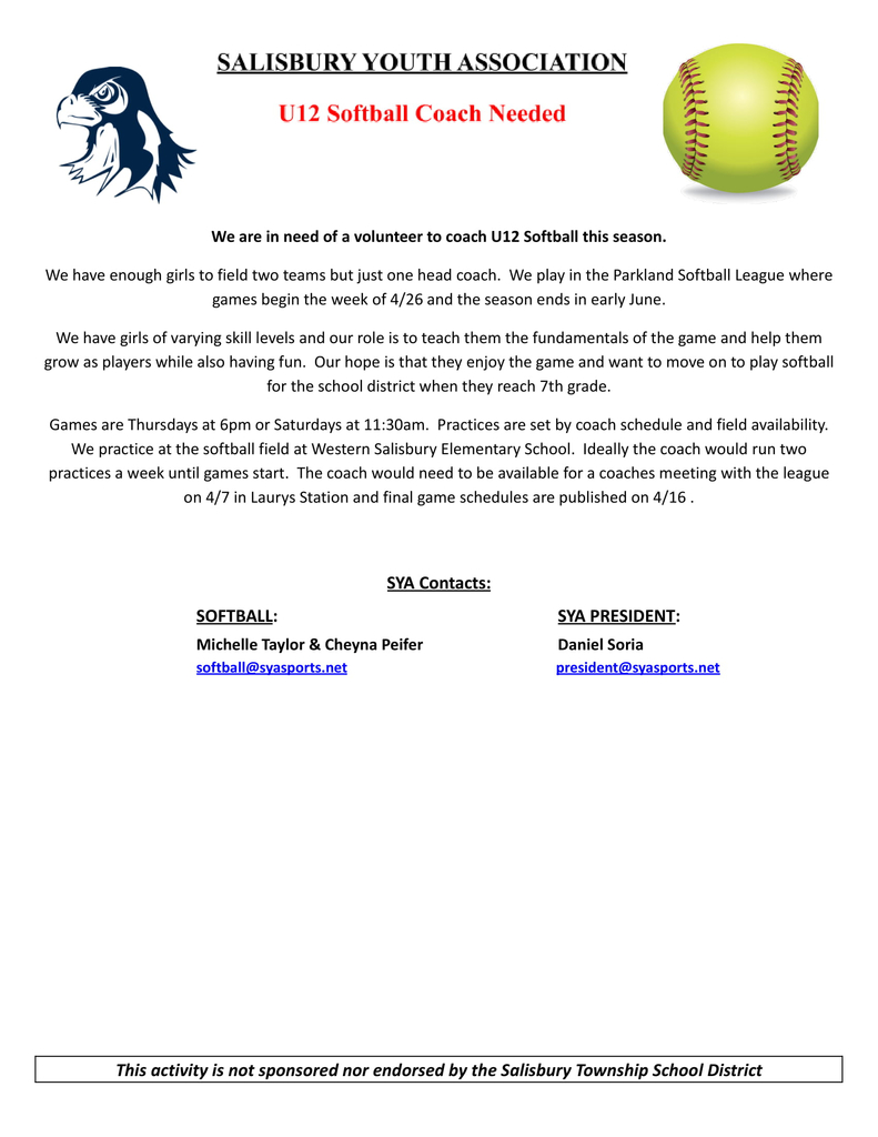 Softball coach needed