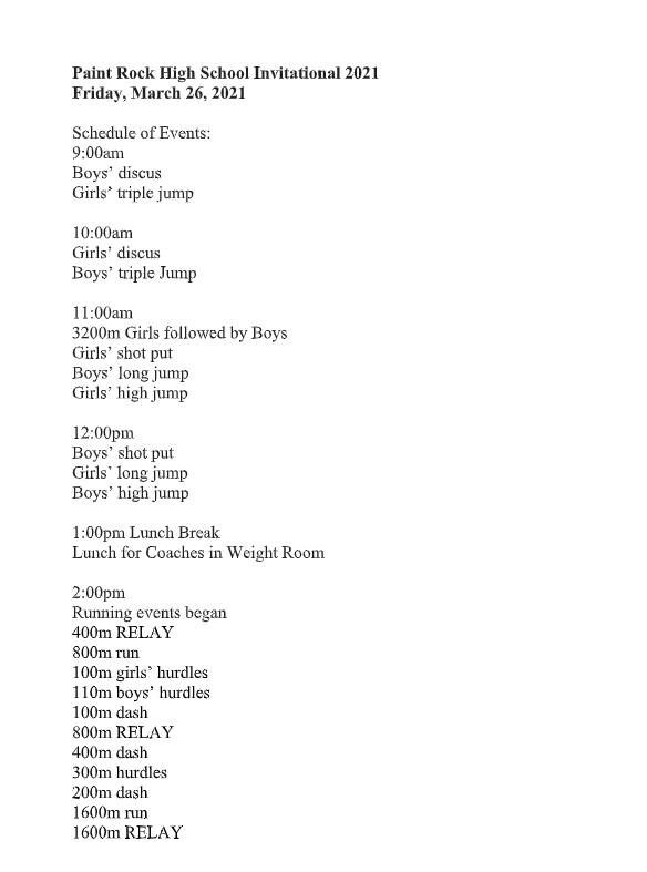 Paint Rock Track Meet Info