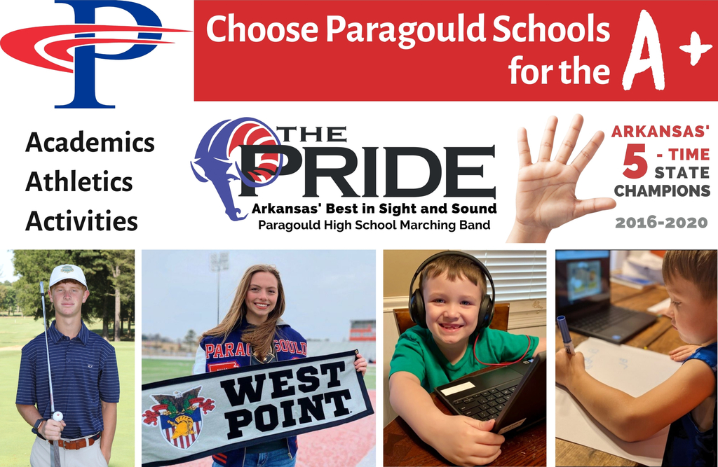 PSD school choice ad: students working on computers, state champ golf student, 5-time state champ marching band, West Point signee