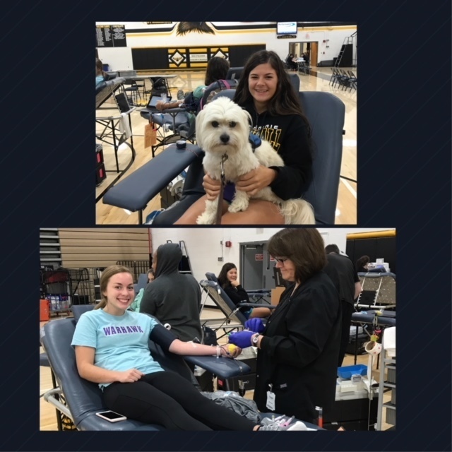 Blood drive at the high school today.  Walk-ins welcome until 11:30.  Bowie, our therapy dog, is here to make you feel comfortable!  :)