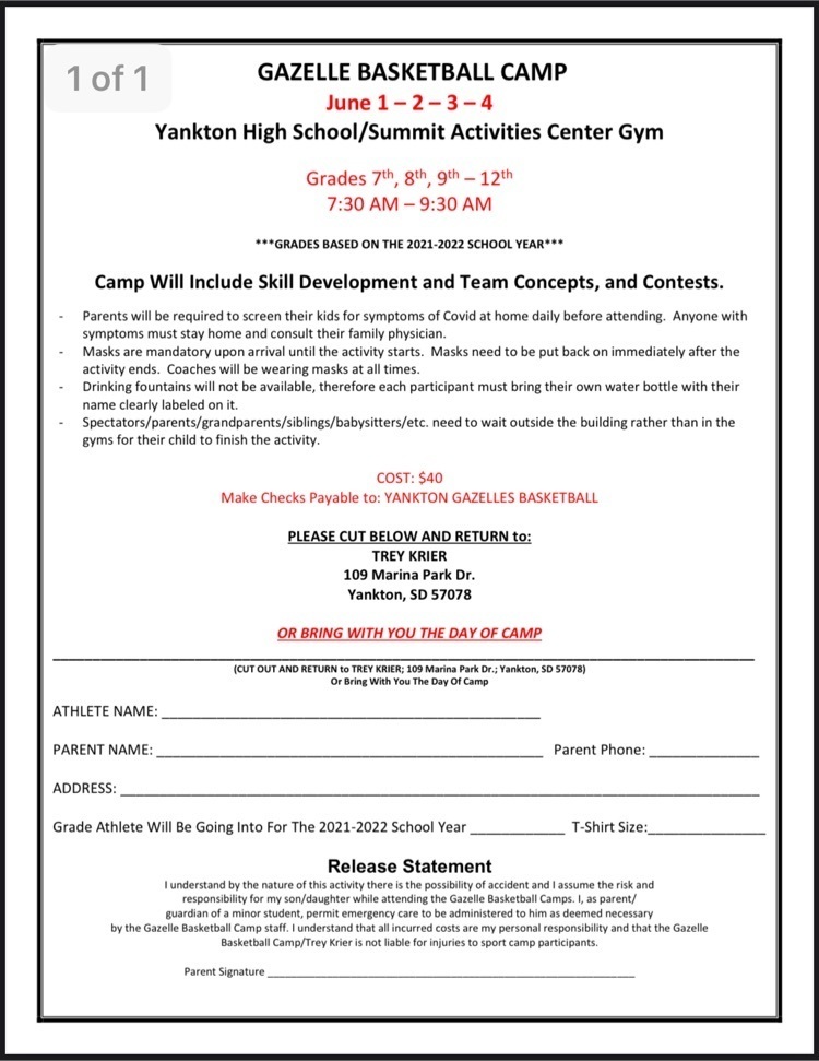 registration for 7-12 gazelle basketball camp June 1-4