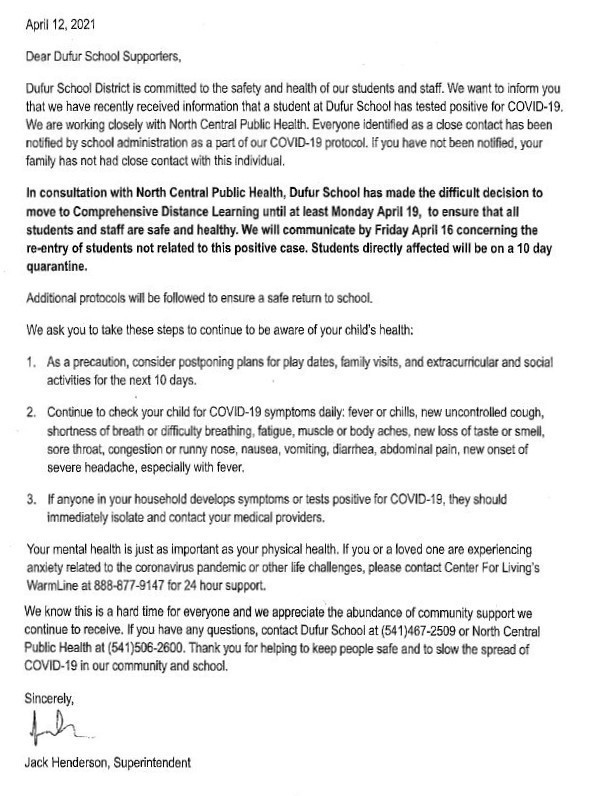 April 16 Supt. Letter