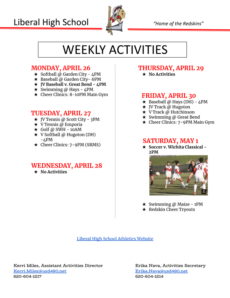 Weekly Activities Apr 26 - May 1