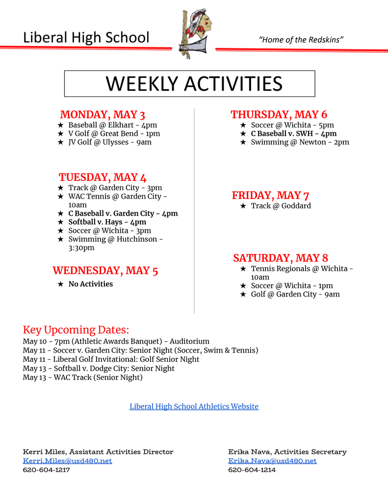 Week Activities May 3 - 8