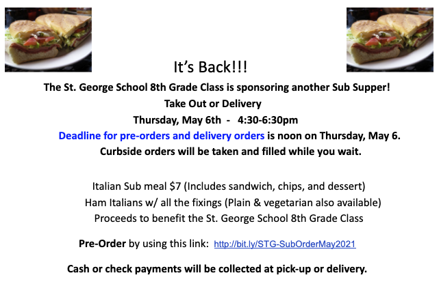 Flyer about 8th grade fundraiser sub sandwich orders