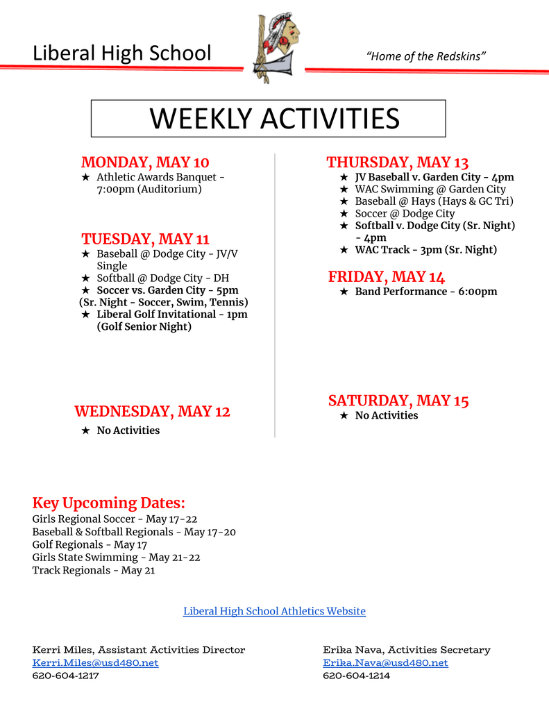 Weekly Activities May 10-May 15